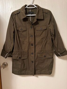 Talbots Olive Utility Safari Cotton Twill Jacket - Women's Size Large
